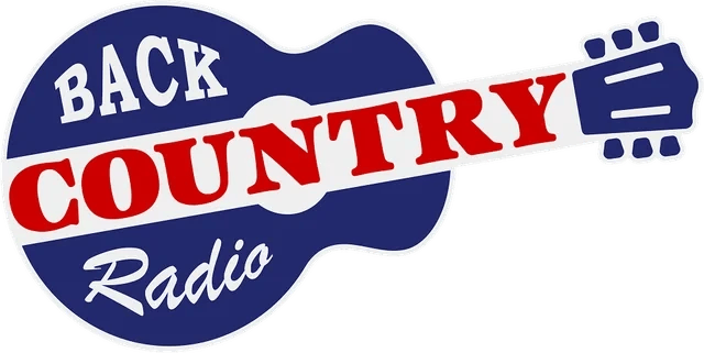 Back Country Radio logo: a navy blue acoustic guitar with a red and white banner across its neck reading "Country".