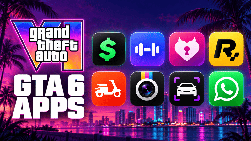 GTA 6 phone apps with 8 common apps with a Vice City background